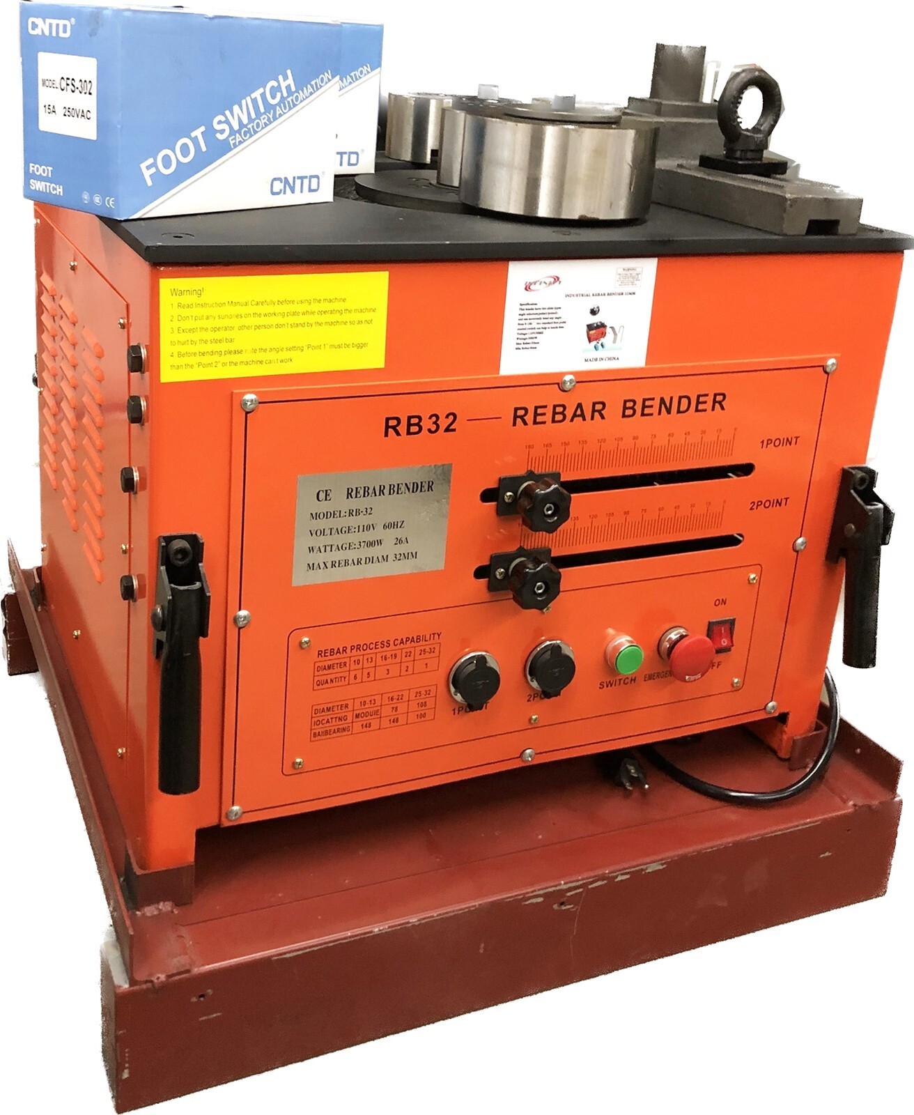 RB32 32mm #10 Electric Rebar Bender Bending Machine 1-1/4″ Steel Rod 3700 Watt