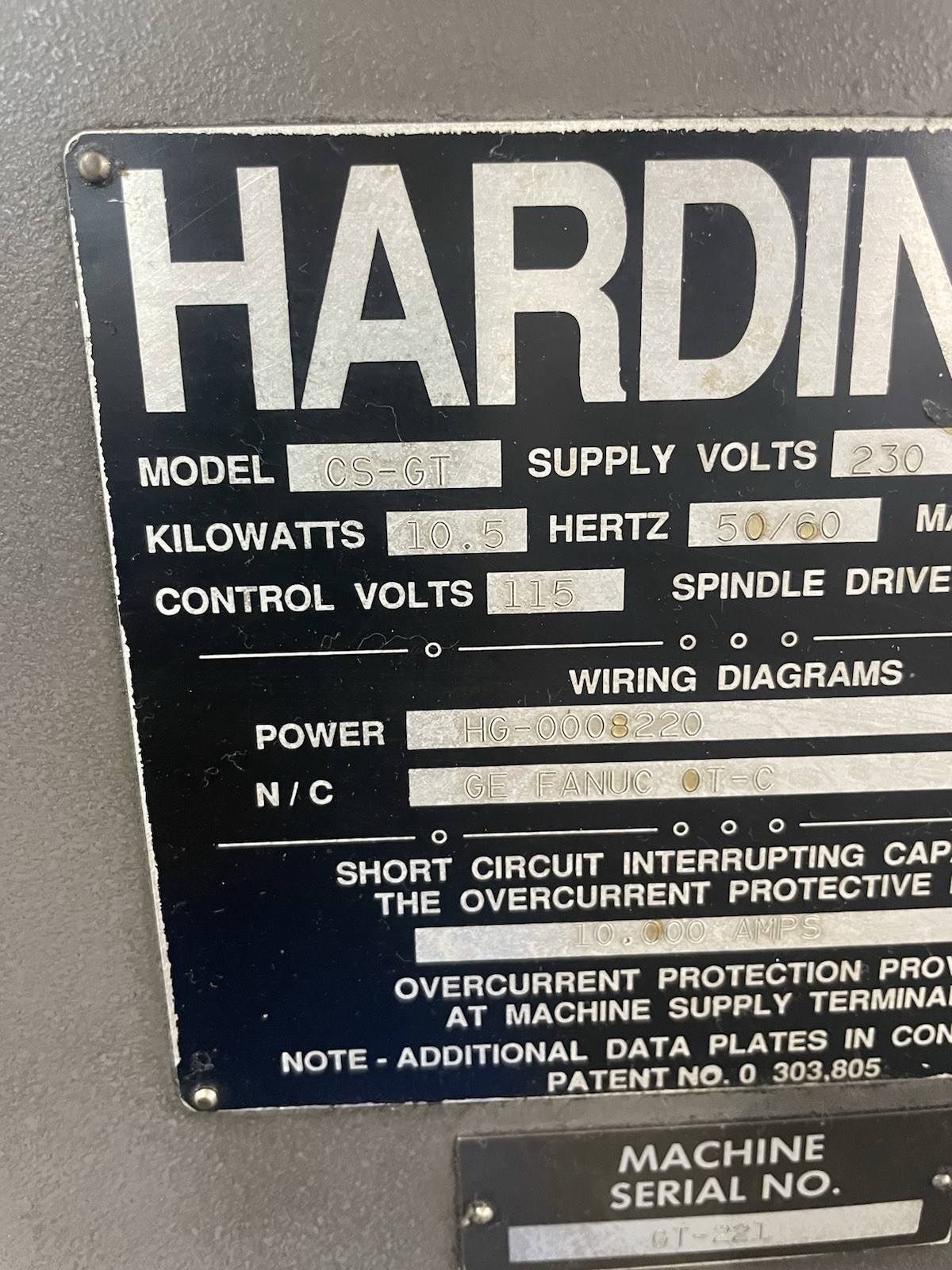 Hardinge Super Precision CNC Lathe, model CS-GT, with GE FANUC Series O-T