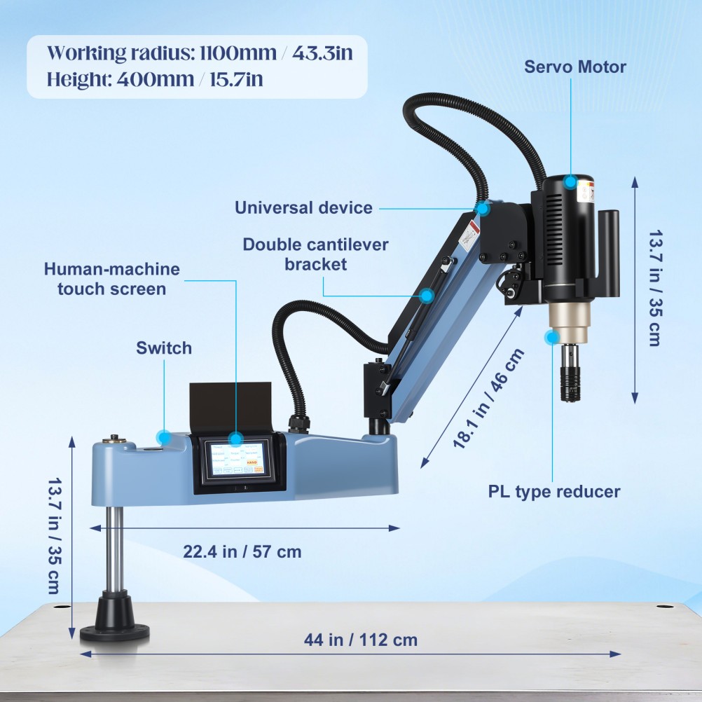 M3-M16 Universal Electric Tapping Machine Tapper Flexible Arms 360° Touch Screen