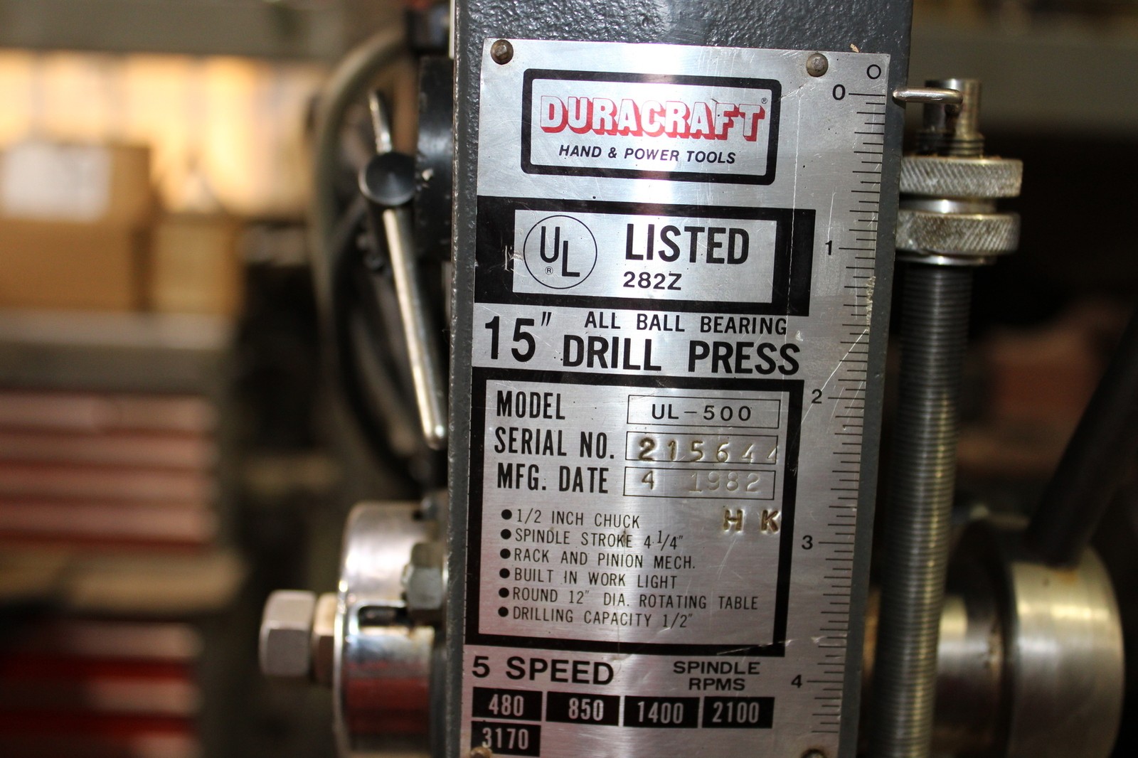 Duracraft 15″Drill Press Model UL-500,115/230V INV=32509