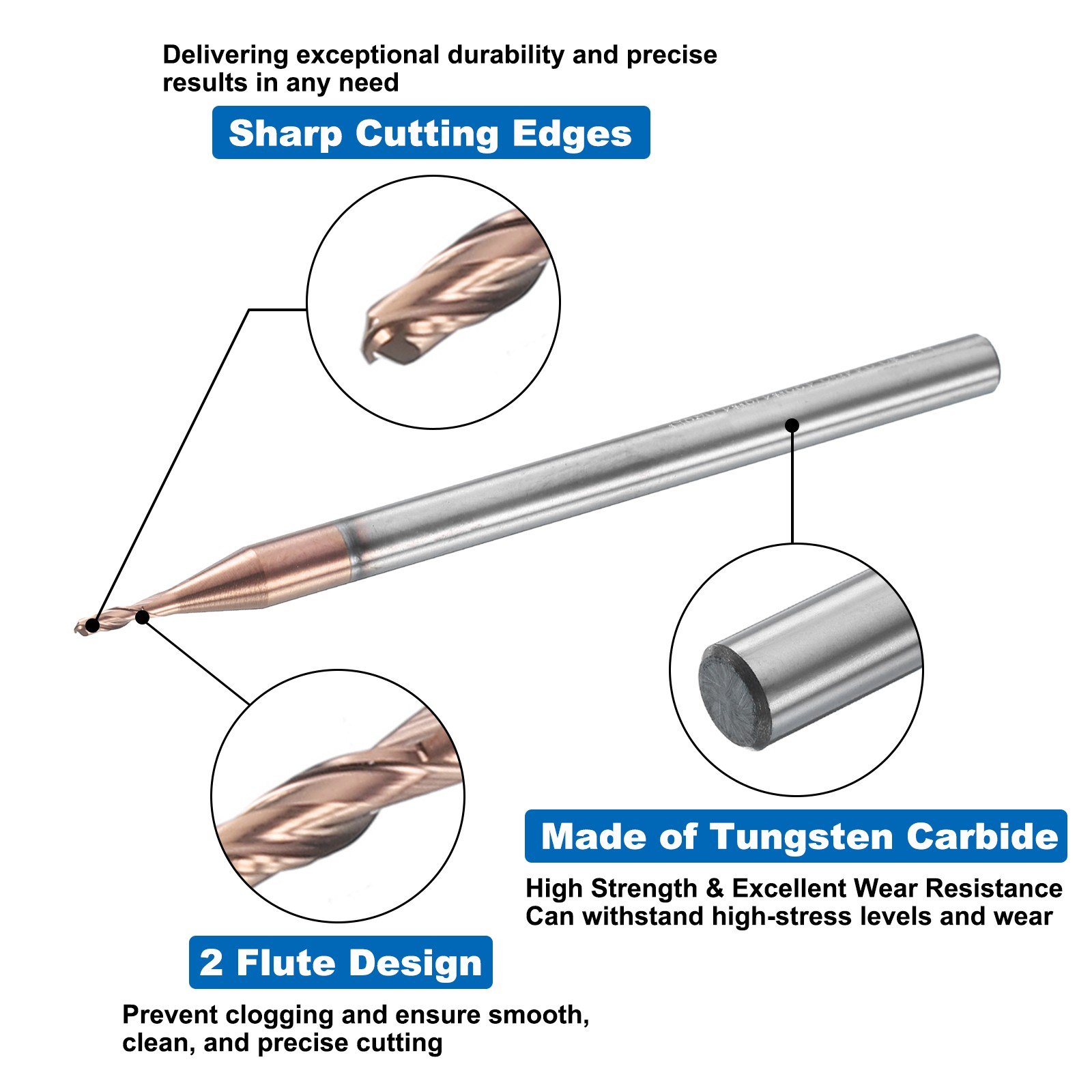 2 Flute Ball Nose End Mill 0.132″ Cutting Length Uncoated for Carving Engraving