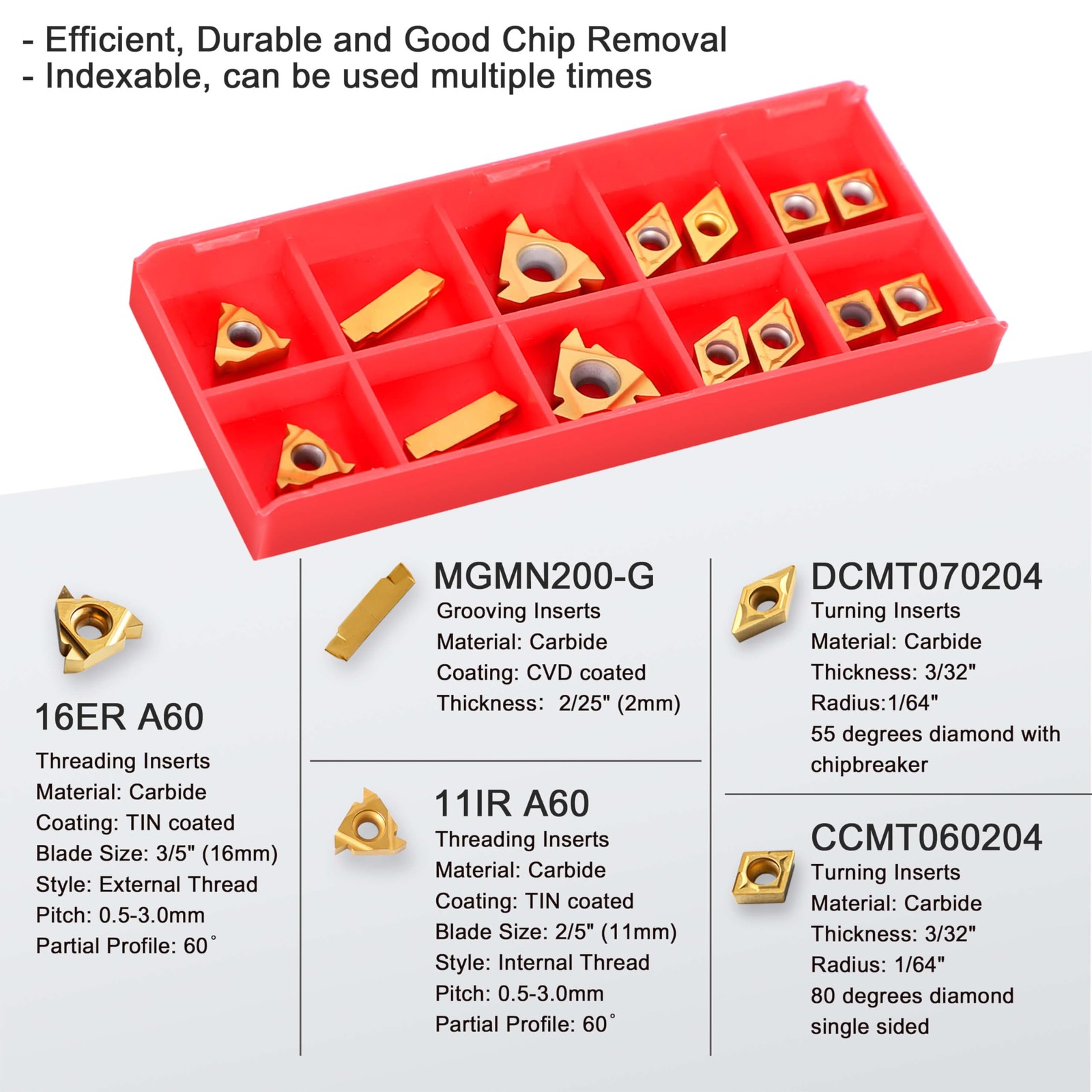 1/2″ Indexable Lathe Turning Tool Kit (7pcs), Includes 14pcs Carbide Inserts …
