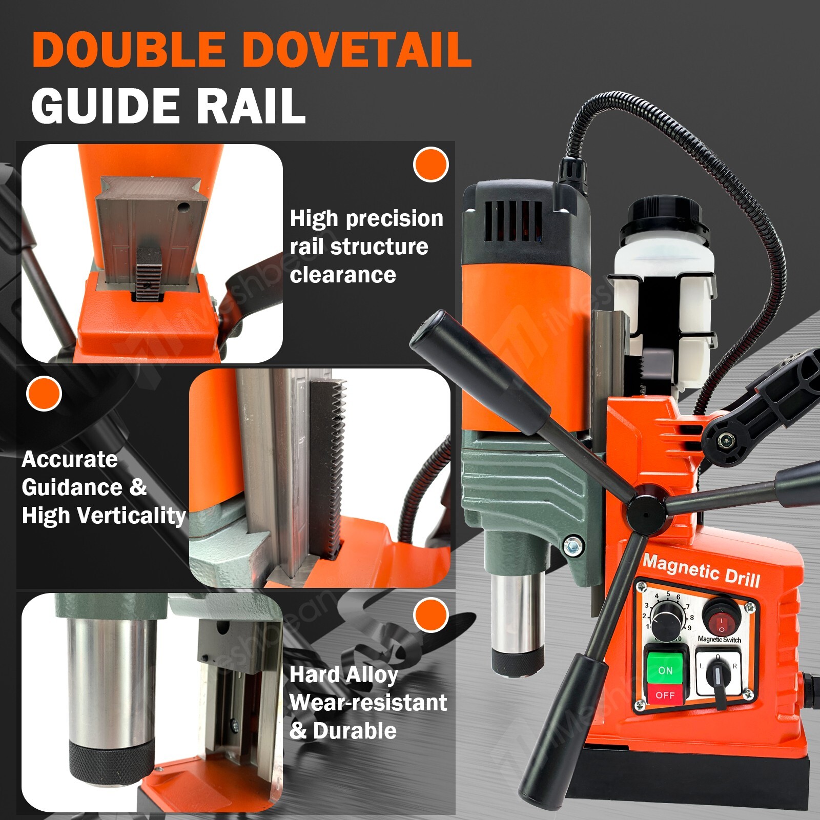 Magnetic Drill Press 2″ Drilling 6HSS Bits 1400W 13000N Mag Drill Press 810RPM
