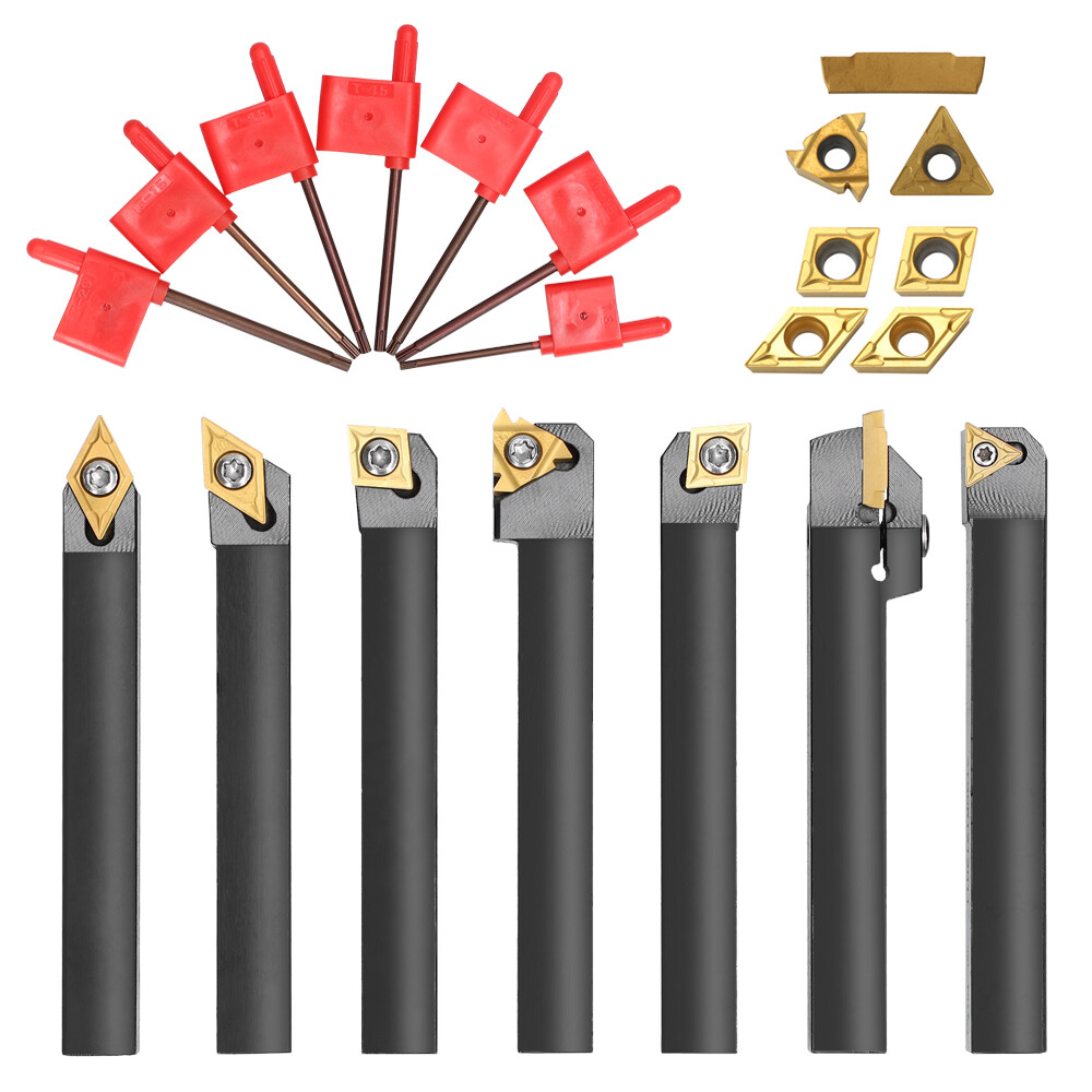 7PCS Lathe Turning Tool Holder Boring Bar Indexable Carbide Inserts Set Wrench