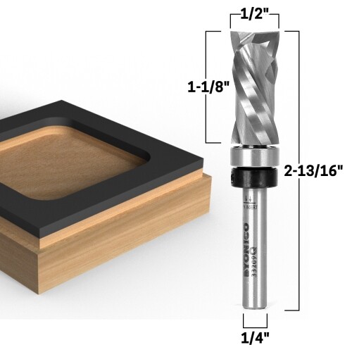 Top Bearing Compression Flush Router Bit 1-1/8″HX1/2″D-1/4″ Shank-Yonico 33209q