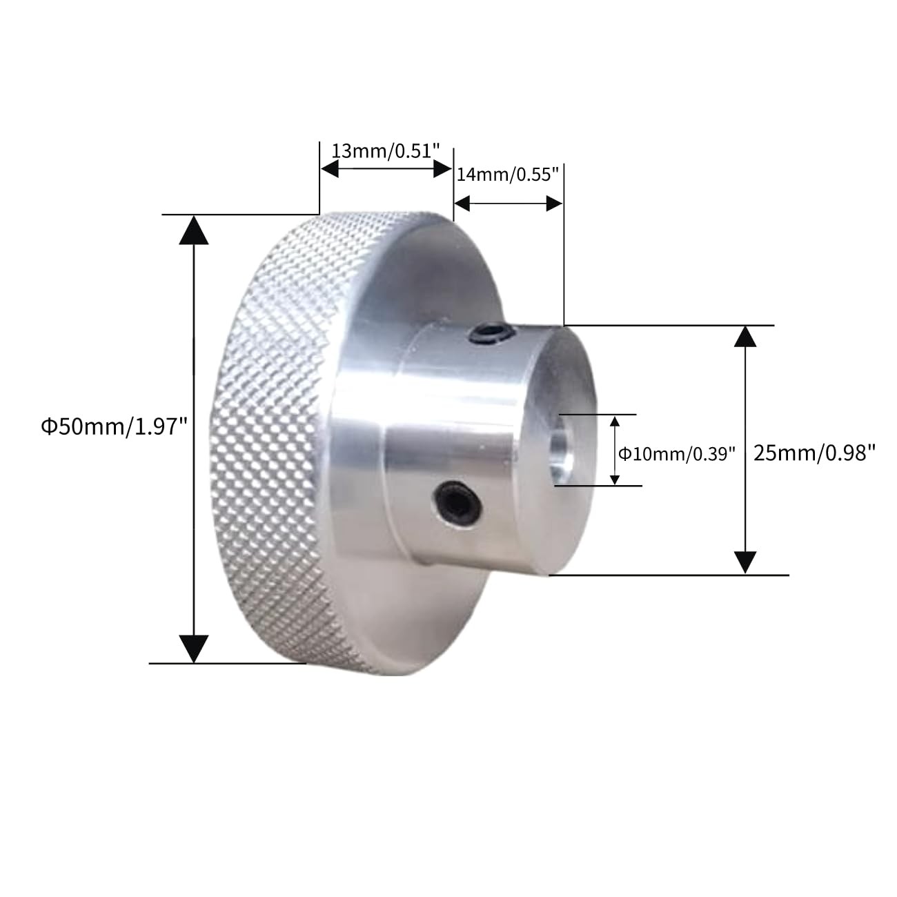 50mm OD 14mm Bore Aluminum Alloy Handwheel Knobs for Sliding Table Black