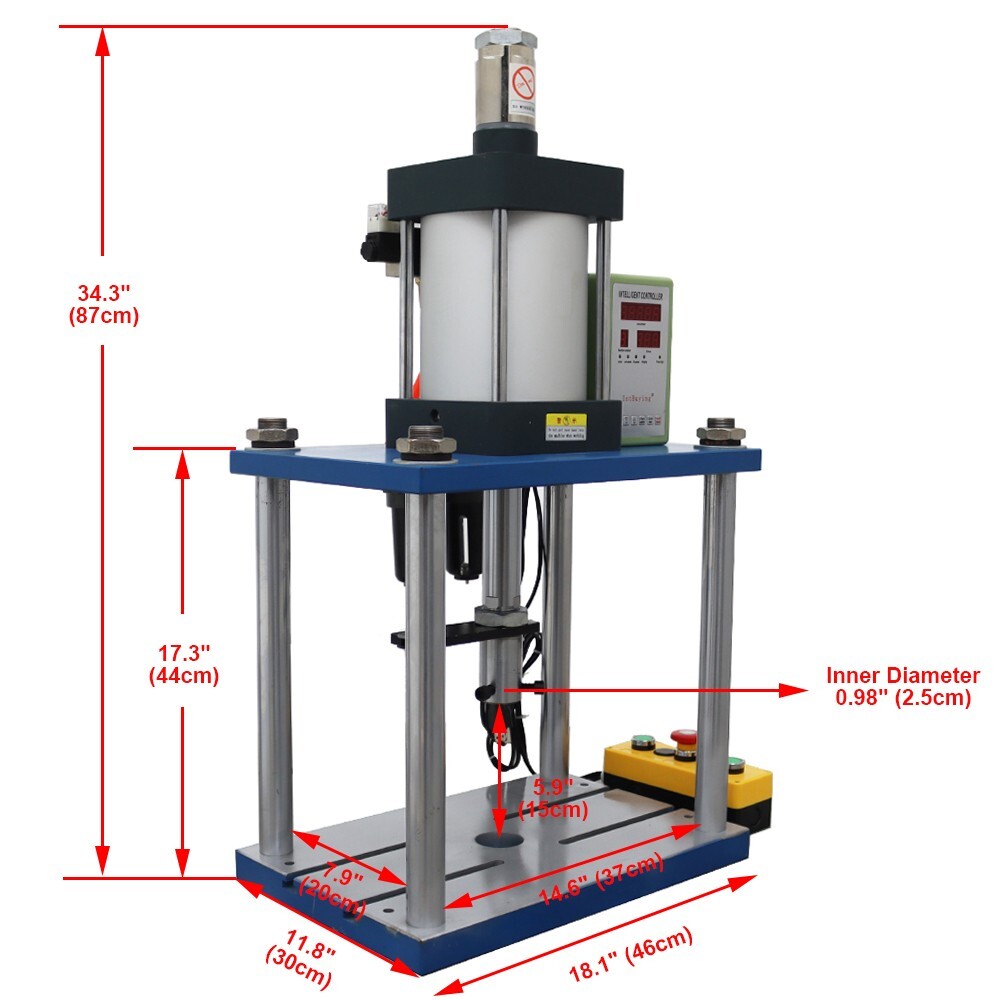 2866lb Pneumatic Punch Press Machine Die Hole Dia 0.98” Adjustable Stroke 110V
