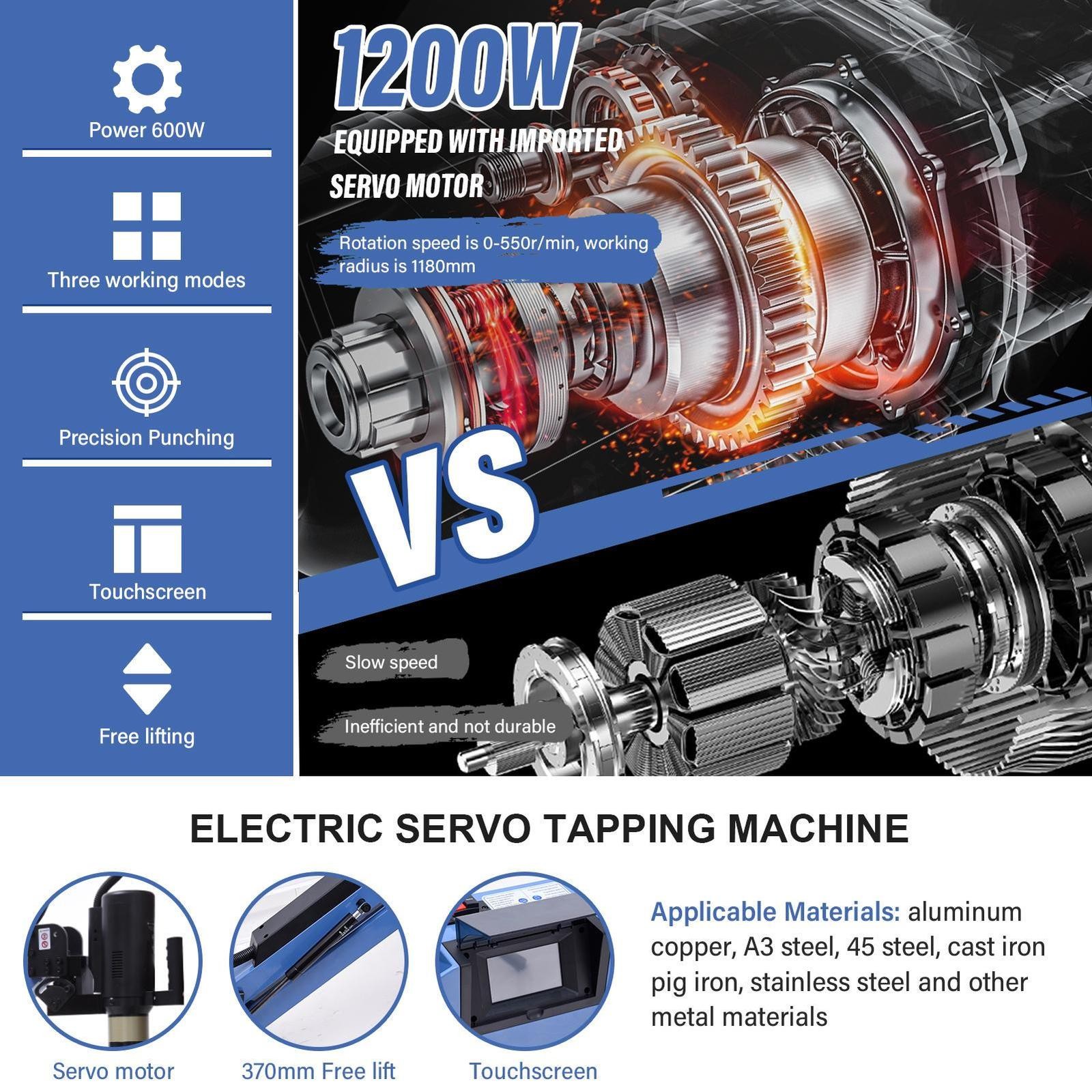 M3-M16 Electric Tapping Machine Tapper Arms 360° Touch Screen US