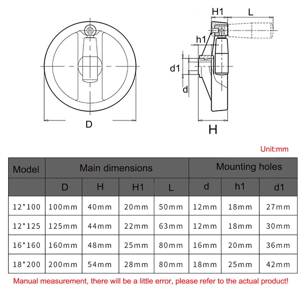 Foldable Handle Lathe Milling 100mm – 200mm Lathes Machine Black Handle Wheel