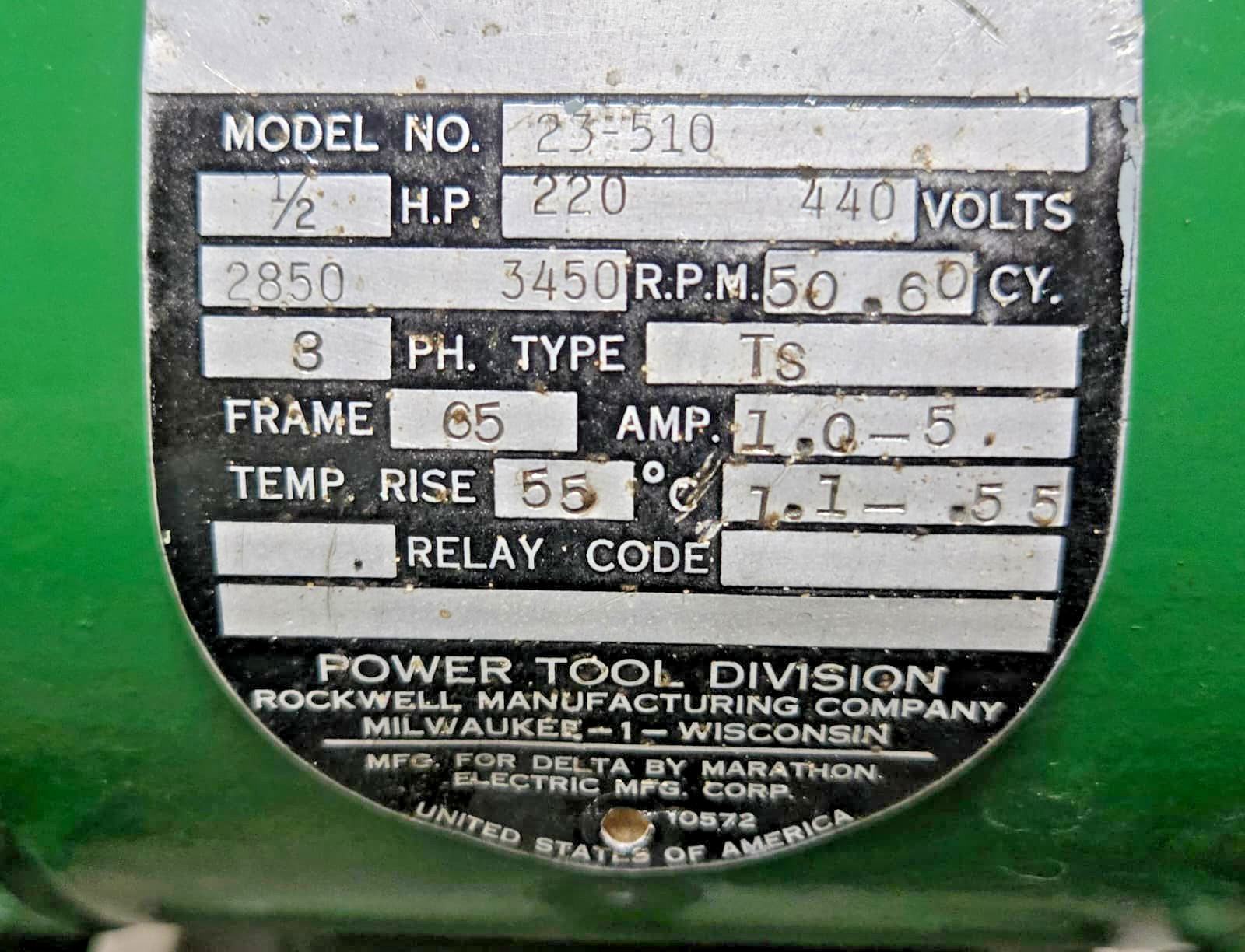 Rockwell Power Tool 23-510 Carbide Bench Grinder 1/2 hp 220 440 V 2850 3450 rpm