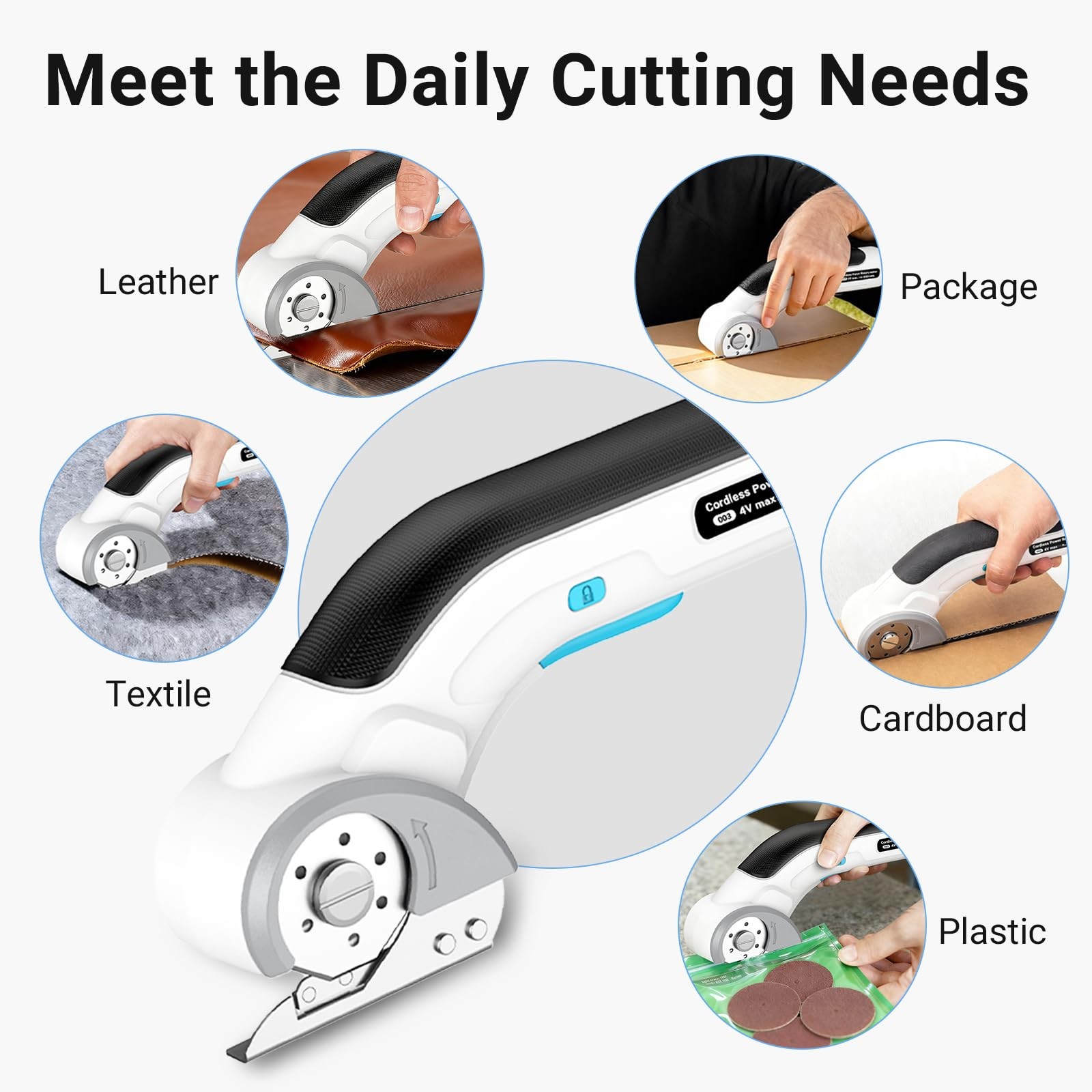 Cordless Electric Scissors 4V Rechargeable Fabric Cardboard Cutter Safety Lock