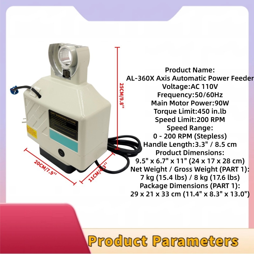 Horizontal Milling Machine Power Feeder 110V 90W Automatic Table Feed 0-200 RPM