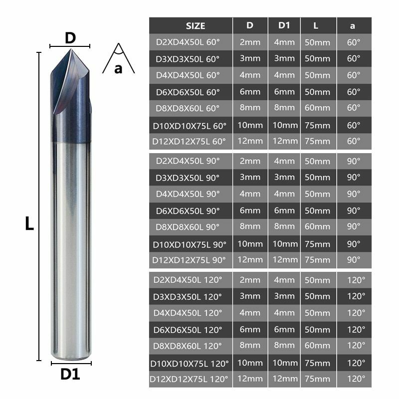 Carbide Chamfering Milling Cutter 60/90/120 Degrees 3 Flute Deburring Route