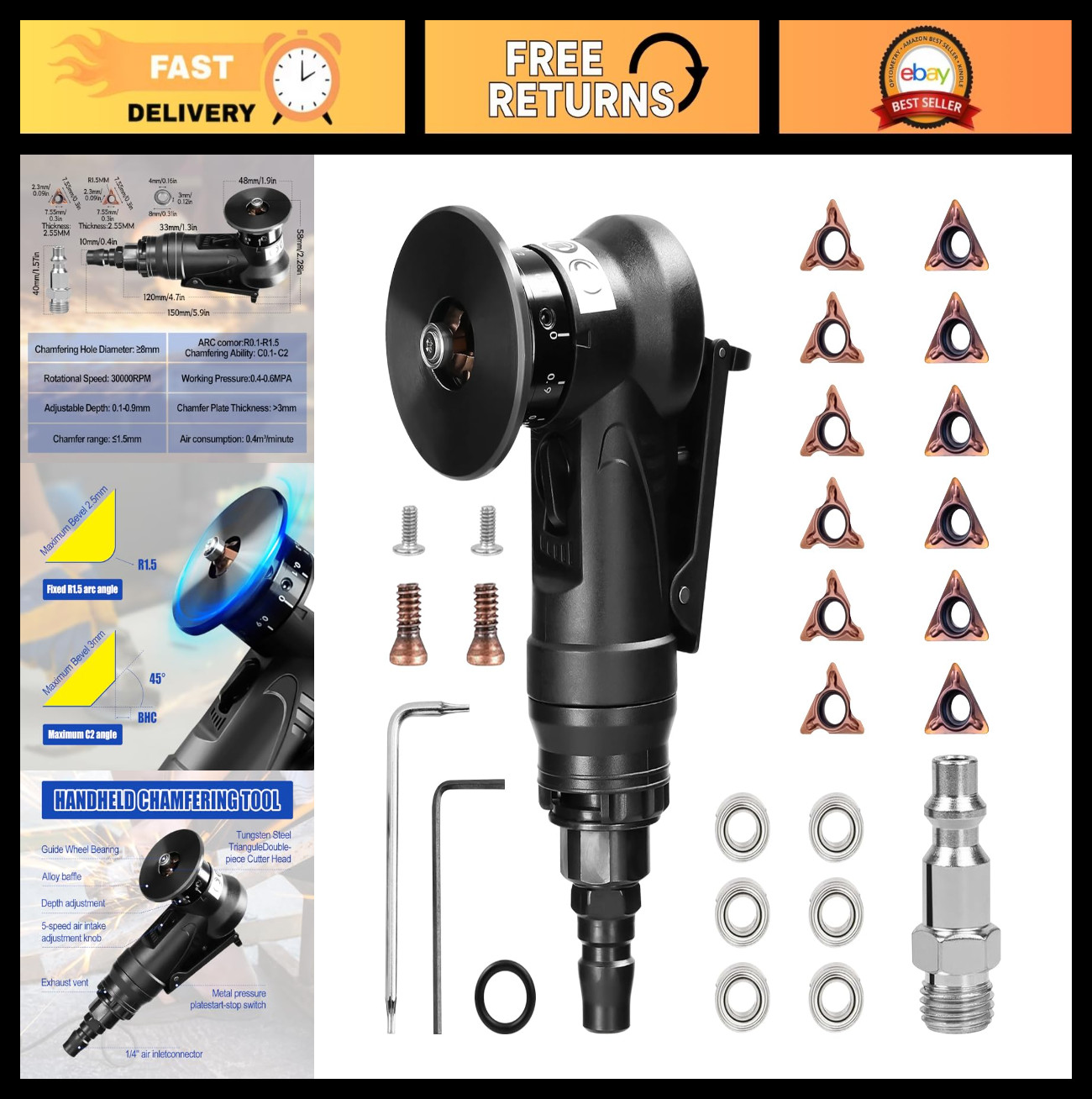 Handheld Pneumatic Chamfering Tool – Mini Air-Powered Metal Wood Beveling Machin