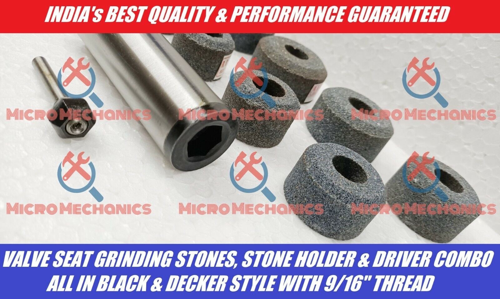 20x Valve Seat Grinding Stones 2x Stone Holders 2x Hex Drive – B&D Thread 9/16″