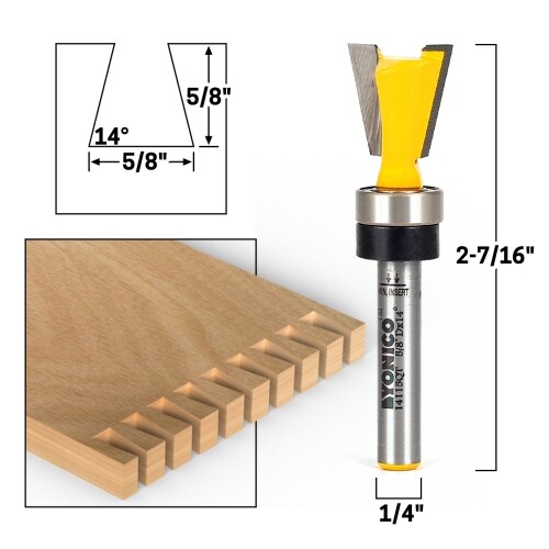 Dovetail Router Bit 14 Degree X 5/8″ with Bearing – 1/4″ Shank – Yonico 14115qt