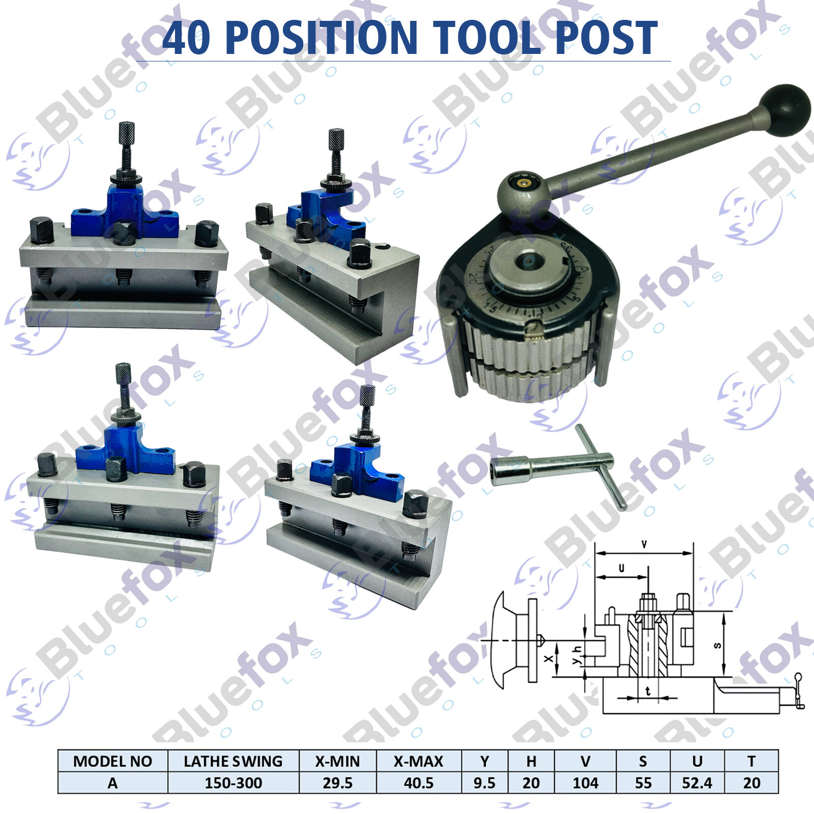 Multifix A 40Position Quick Change Tool Post For 150-300mm Lathe 6″-12″ Holders