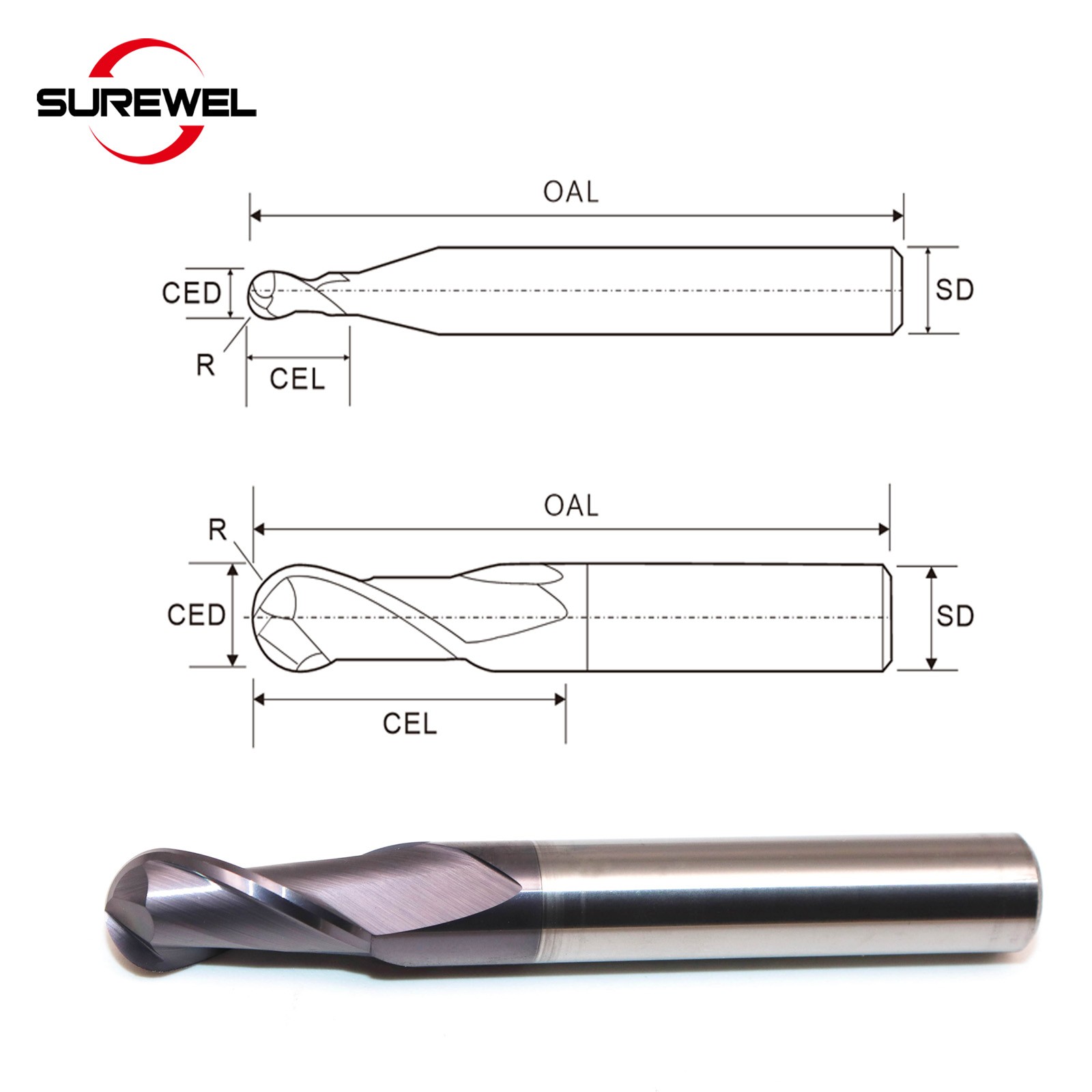 R0.5 R0.75 R2 R3 R4 R5 R6 Carbide Milling Tools Ball Nose End Mill CNC Machining