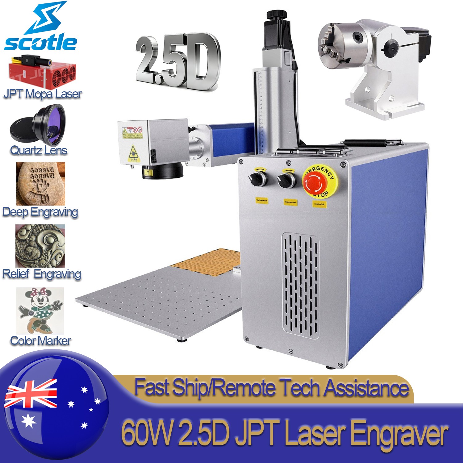 Scotle 2.5D 60W JPT Mopa Fiber Laser Marking Machine Metal Deep/Relief Engraving