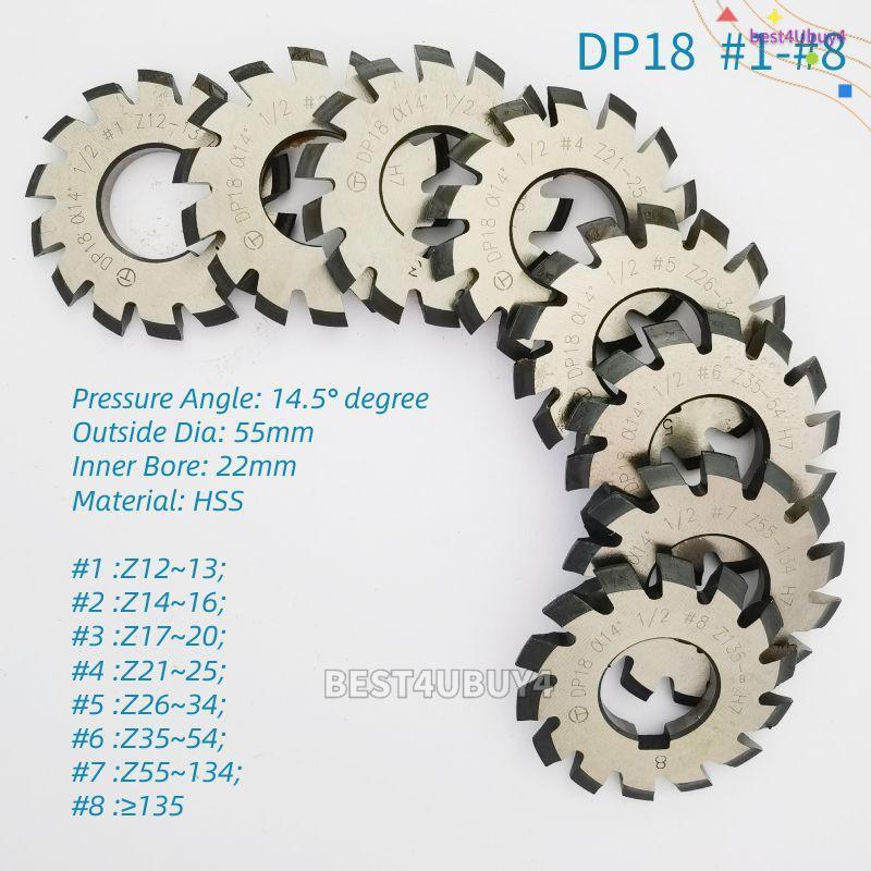 8PCs/set HSS 14.5° Involute Gear Cutter DP8 DP12 DP16 DP20 DP22 DP24 PA14-1/2