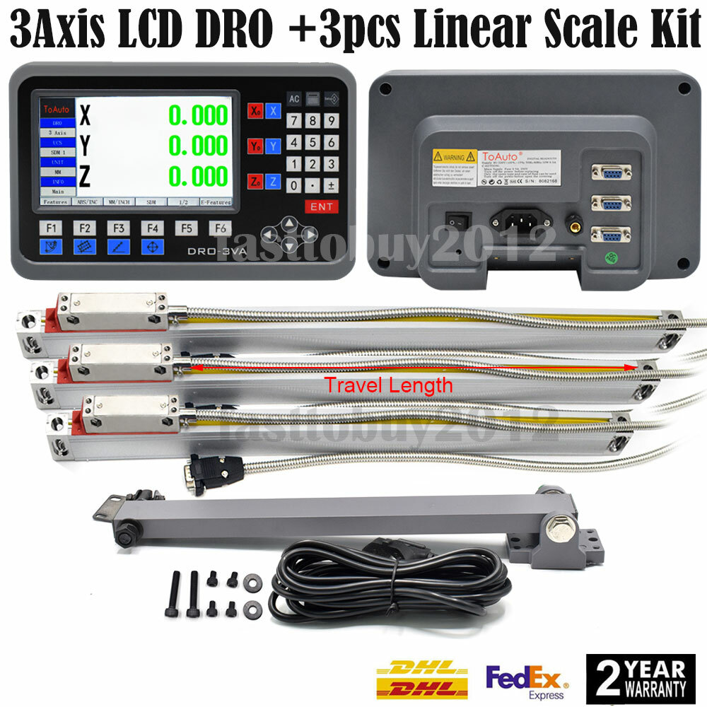 TOAUTO 18″ & 20″ & 40″ Linear Scale 3 Axis Digital Readout DRO Display Full Kit