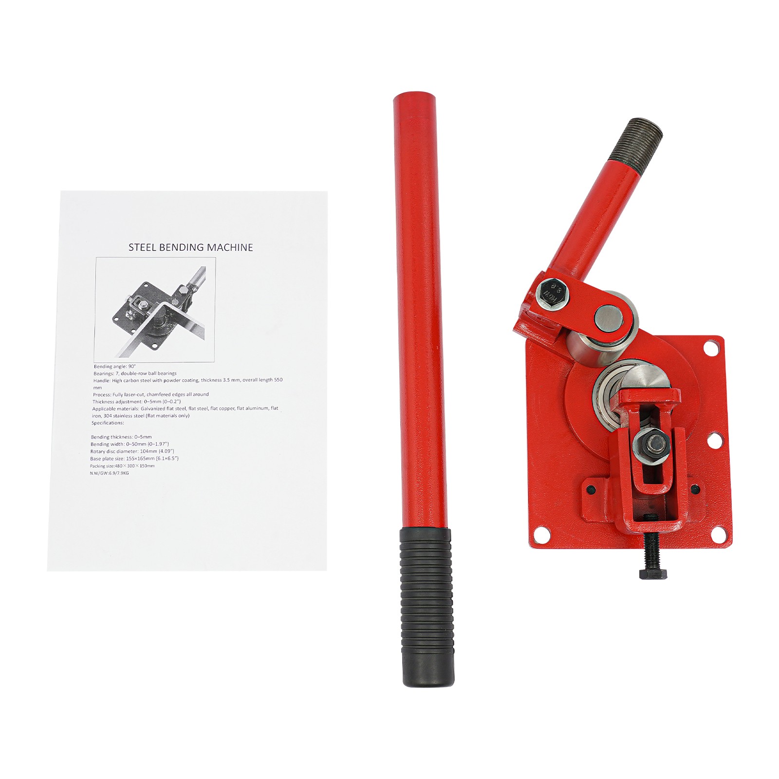 Red 90° Manual Flat Bar Bender,Sheet Metal Bending Tool,0–5mm Metal Bending Tool
