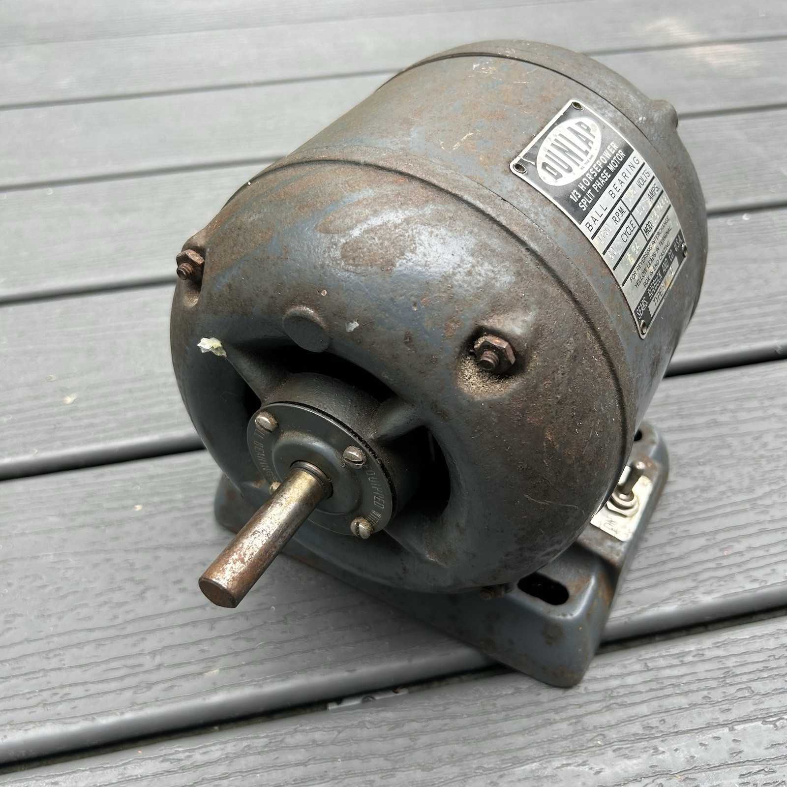 Sears Dunlap 1/3 HP Split Phase Motor Electric 1750 RPM 1/2” Shaft 157448 Works
