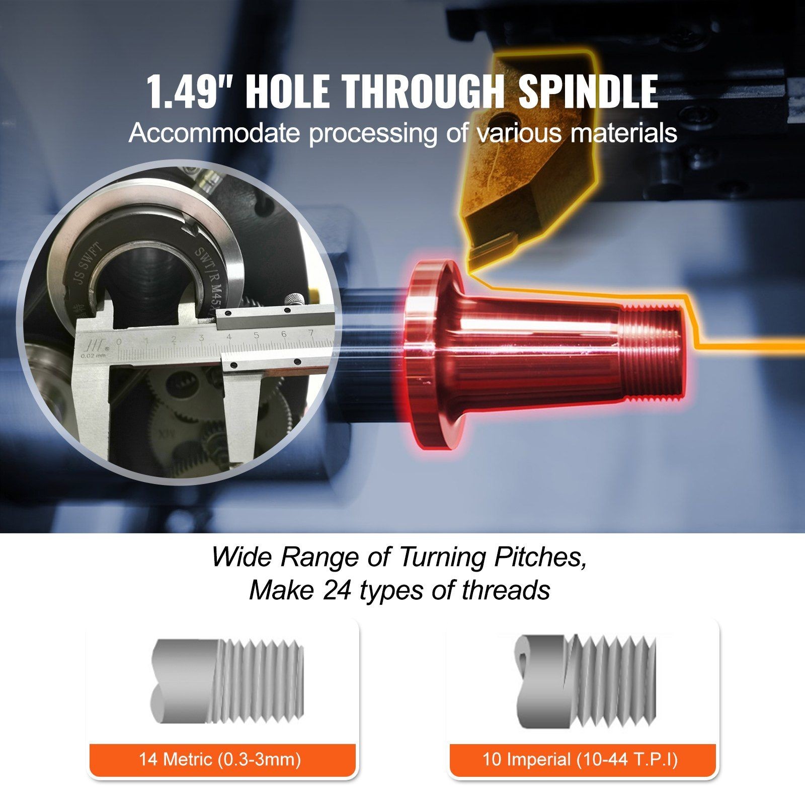 8.3×29.5in 750W Metal Lathe, 0-2500RPM Variable Speed & Brushless Motor