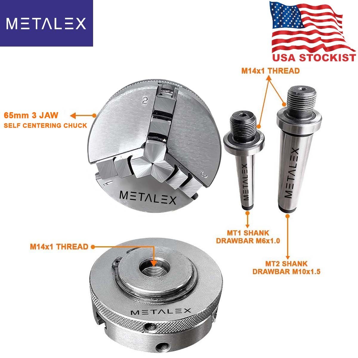 2-1/2″ 3 Jaw 2.5″ Self Centering Mini Small Baby Lathe Chuck Set MT1 MT2 Arbor
