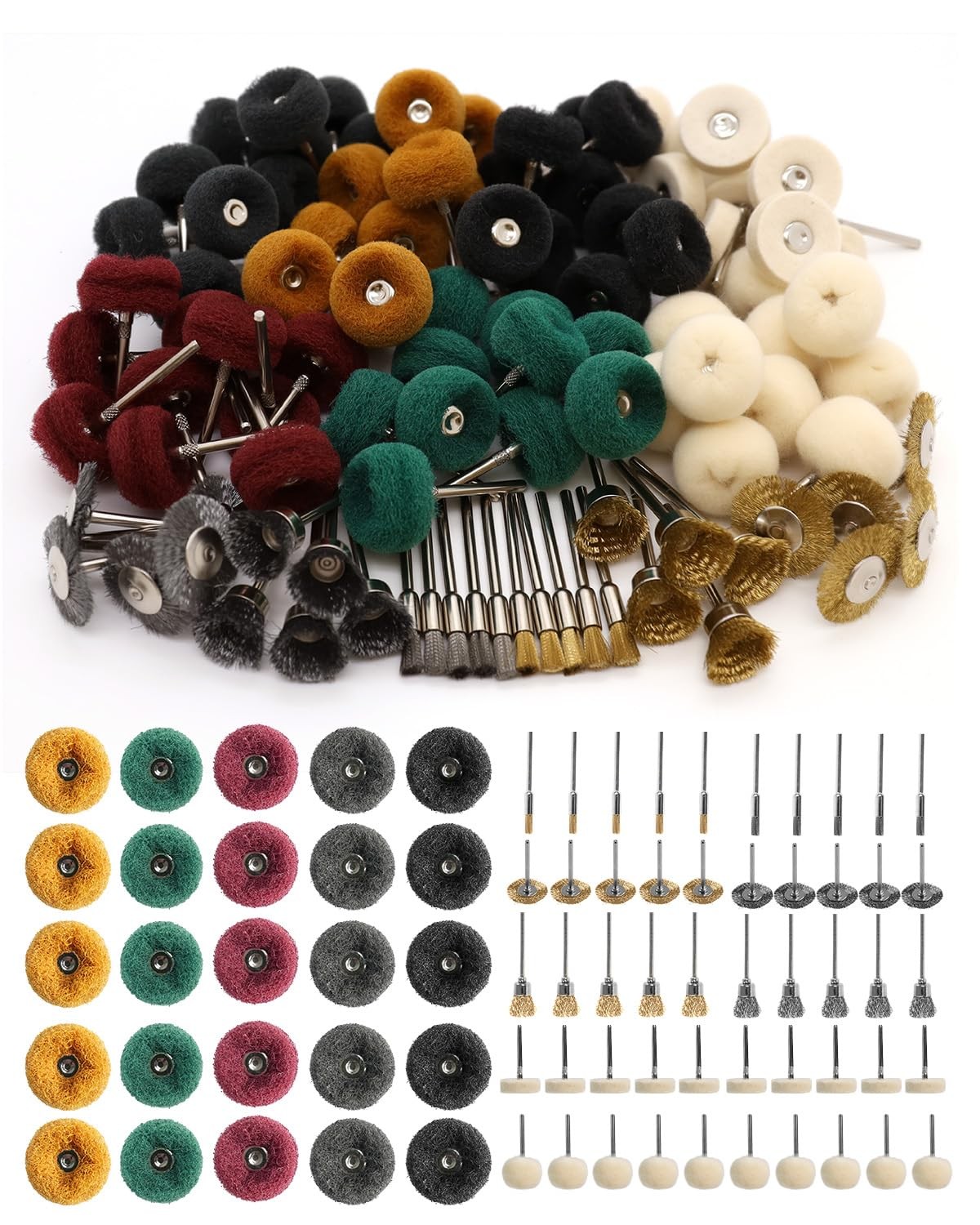 100 Pcs Polishing Kit for Rotary Tool Buffing Wheel 1/8 Inch Shank Set