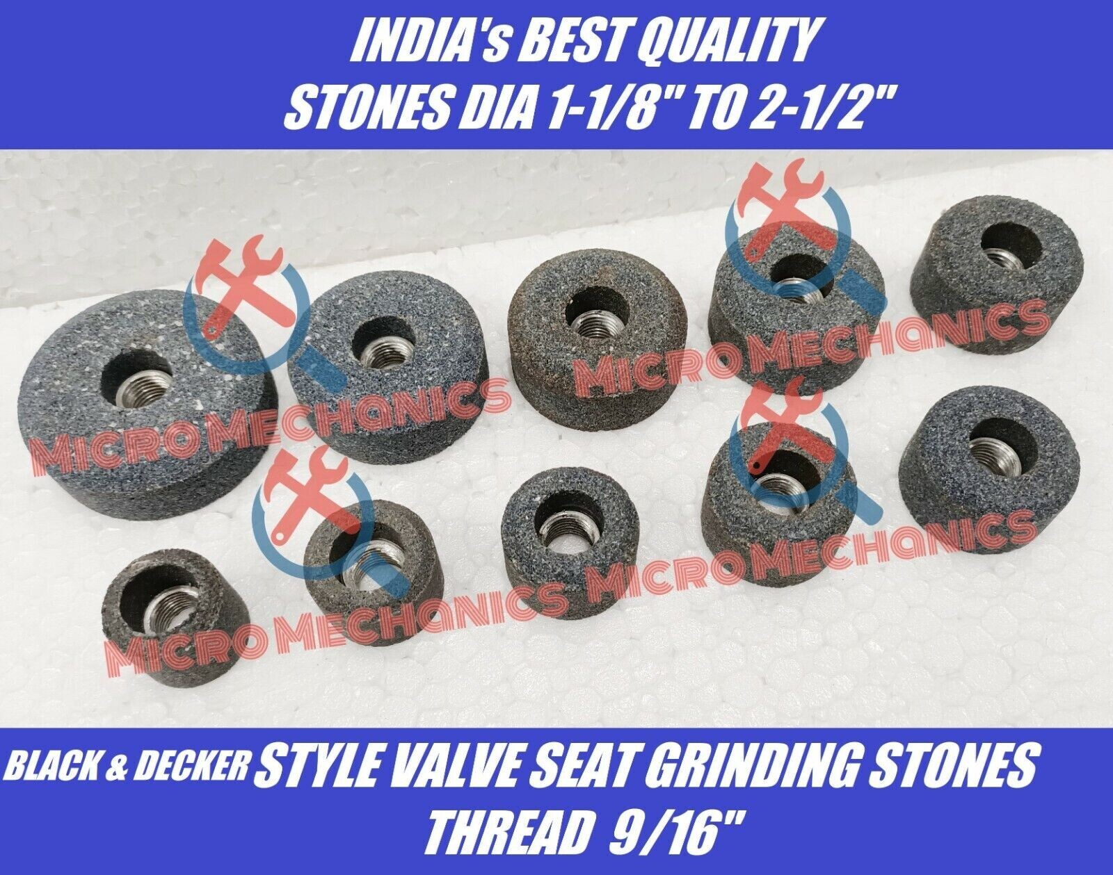 20x Valve Seat Grinding Wheels 2x Stone Holders 2x Hex Drive – B&D Thread 9/16″