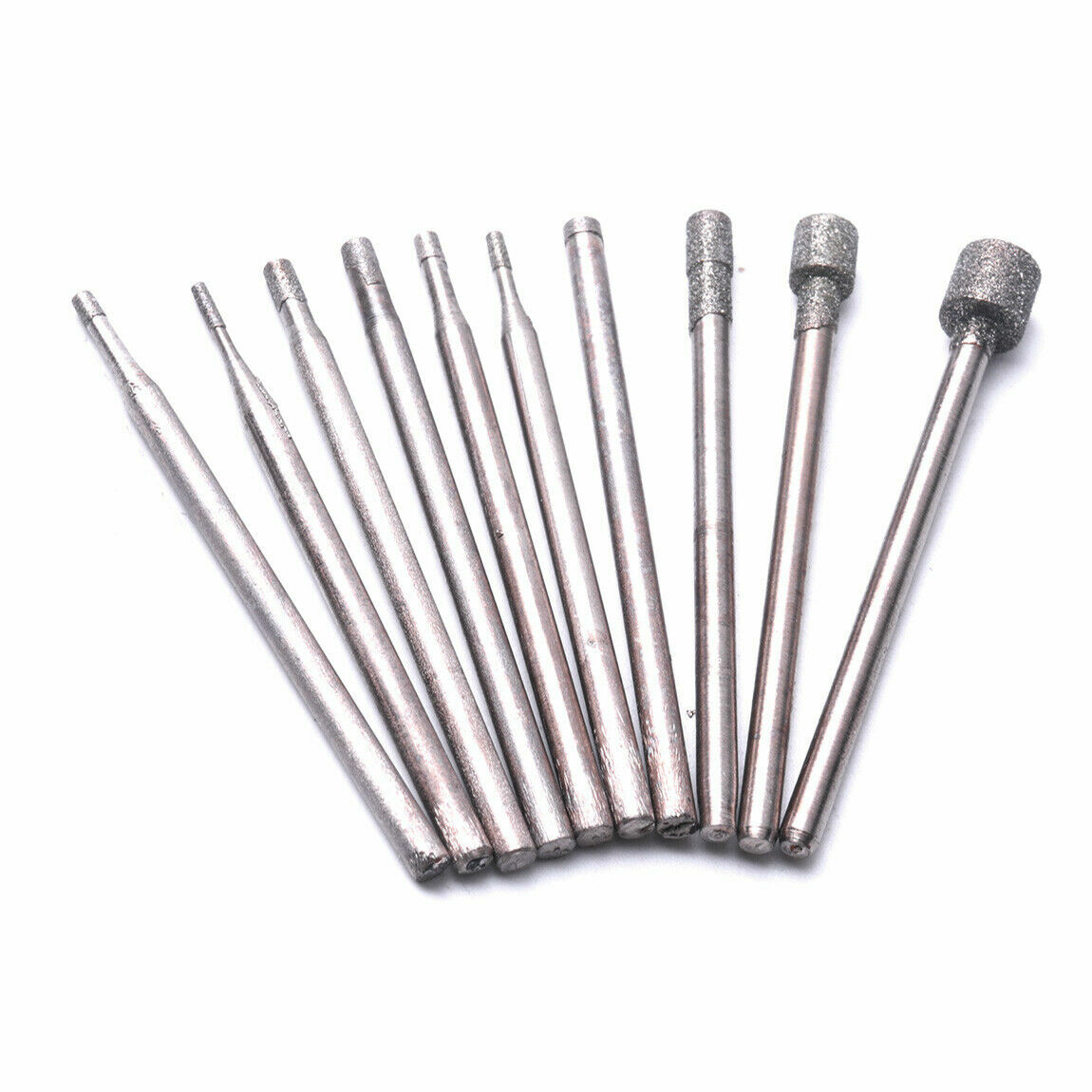 10pcs 2.35mm Shank Diamond Spherical Concave Head Grinding Bit Carving Burrs