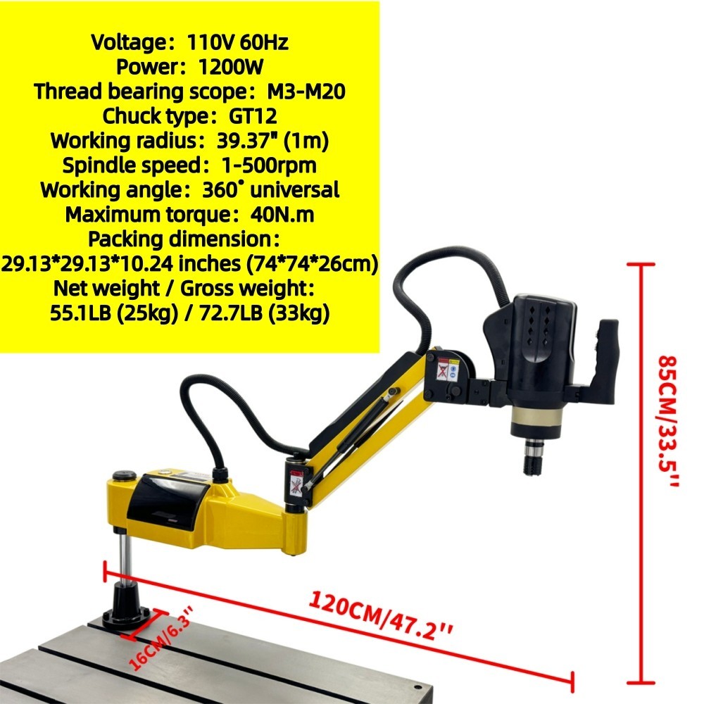 M3-M20 Electric Tapping Machine 110V 1200W 360° Arm Touch Screen Tapper
