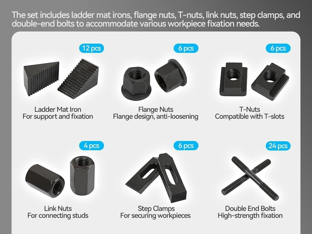 Complete Clamping Kit with Carrying Case – 58 Pieces for Milling Machines