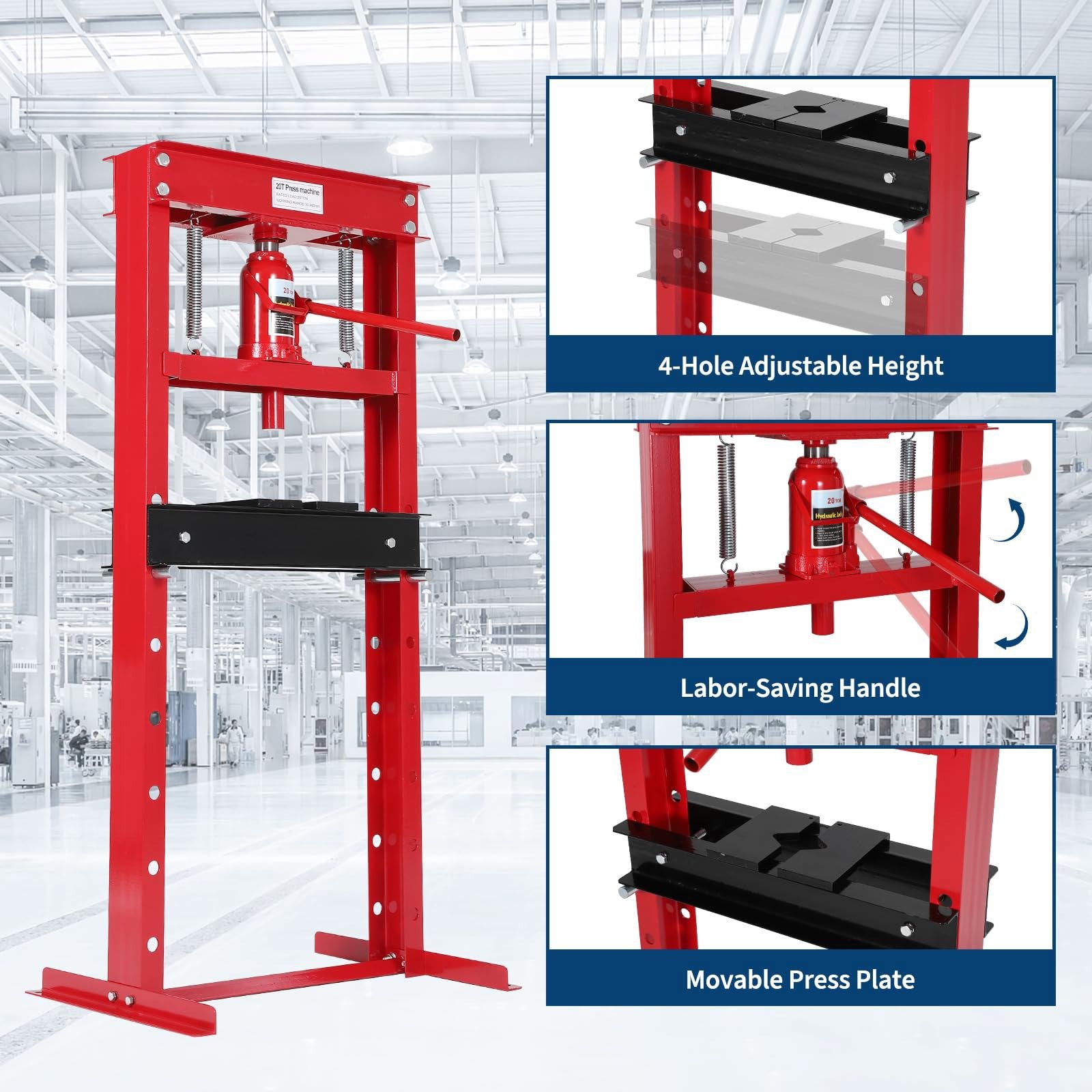 Hydraulic Press 20 Ton Hydraulic Shop Press H-Frame Garage Floor Adjustable Shop