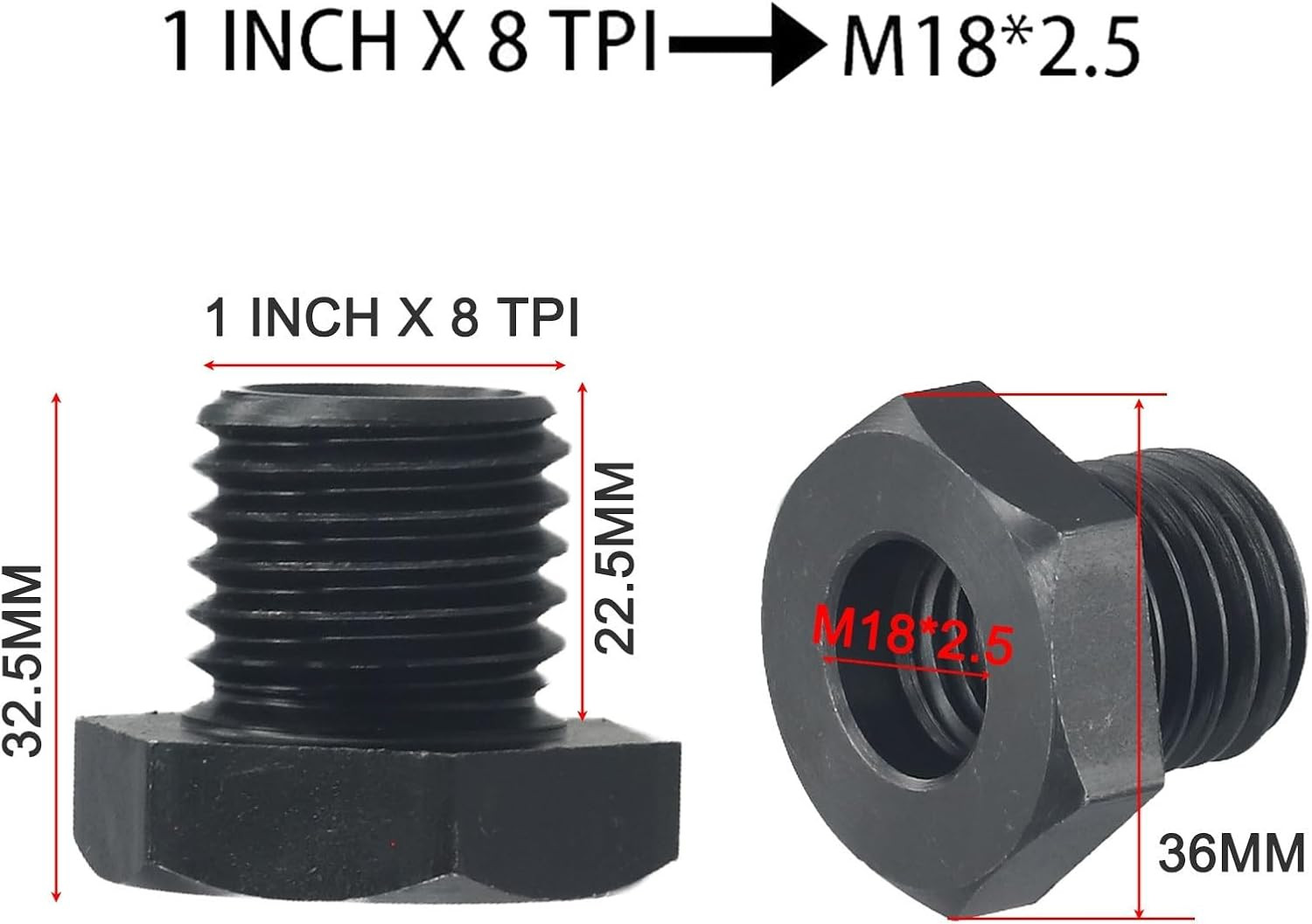 Wood Lathe Chuck Adapter, 18Mmx2.5 to 1-8TPI, Lathe Headstock Spindle Adapter