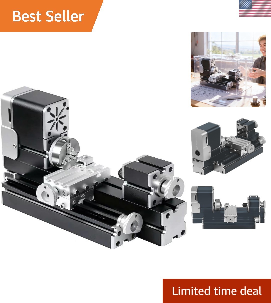 All-Metal Mini Lathe Machine, 20,000RPM 36W with 0.02mm Molded Scale – Small …