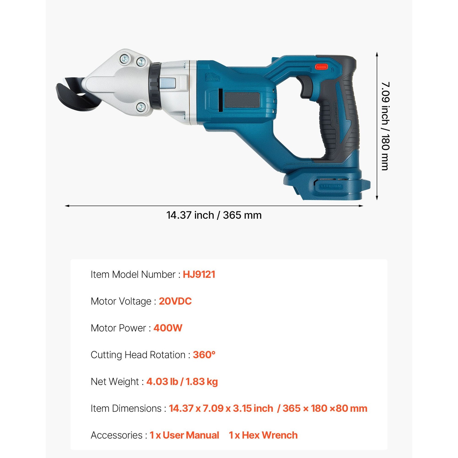 Metal Shear Cordless Rotating 360° Head 25K RPM 18 GA Metal