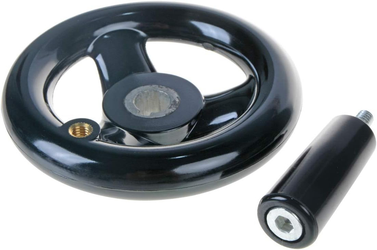 3.94” Hand Wheel Black W Revolving Handle 3 Spoked 12Mm Hole Adjustment round H