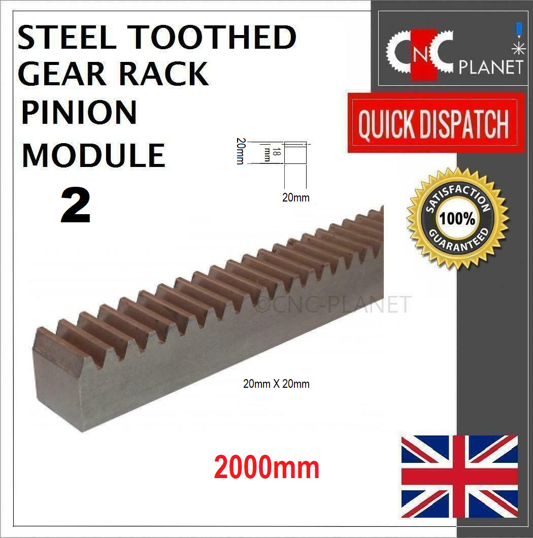 MODULE 2 20X20mm STEEL TOOTH GEAR RACK PINION CNC PLASMA ROUTER 500 1000 2000 UK