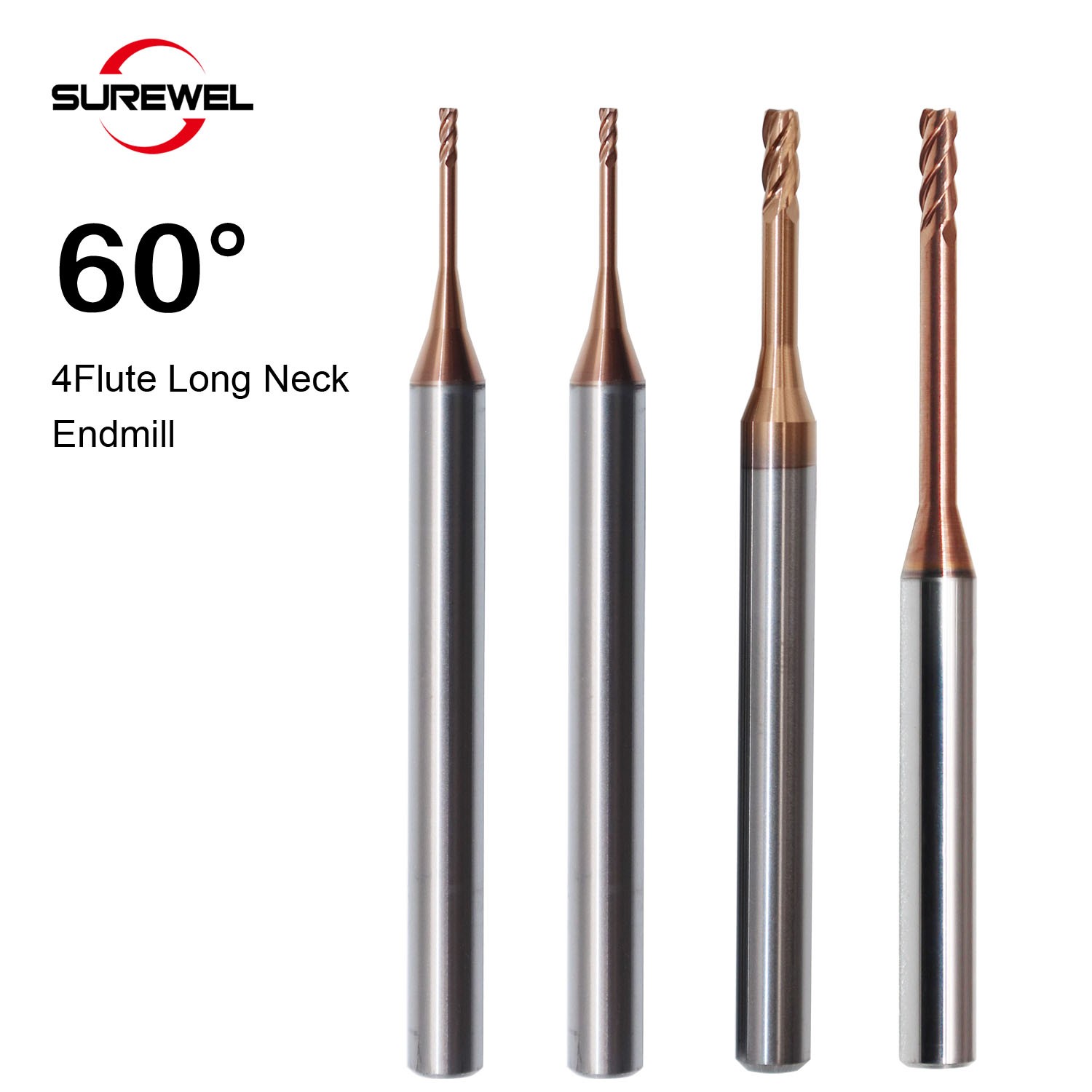 HRC60 Carbide Micro Diameter End mill Bit 1mm to 3mm Long Neck Milling Cutter