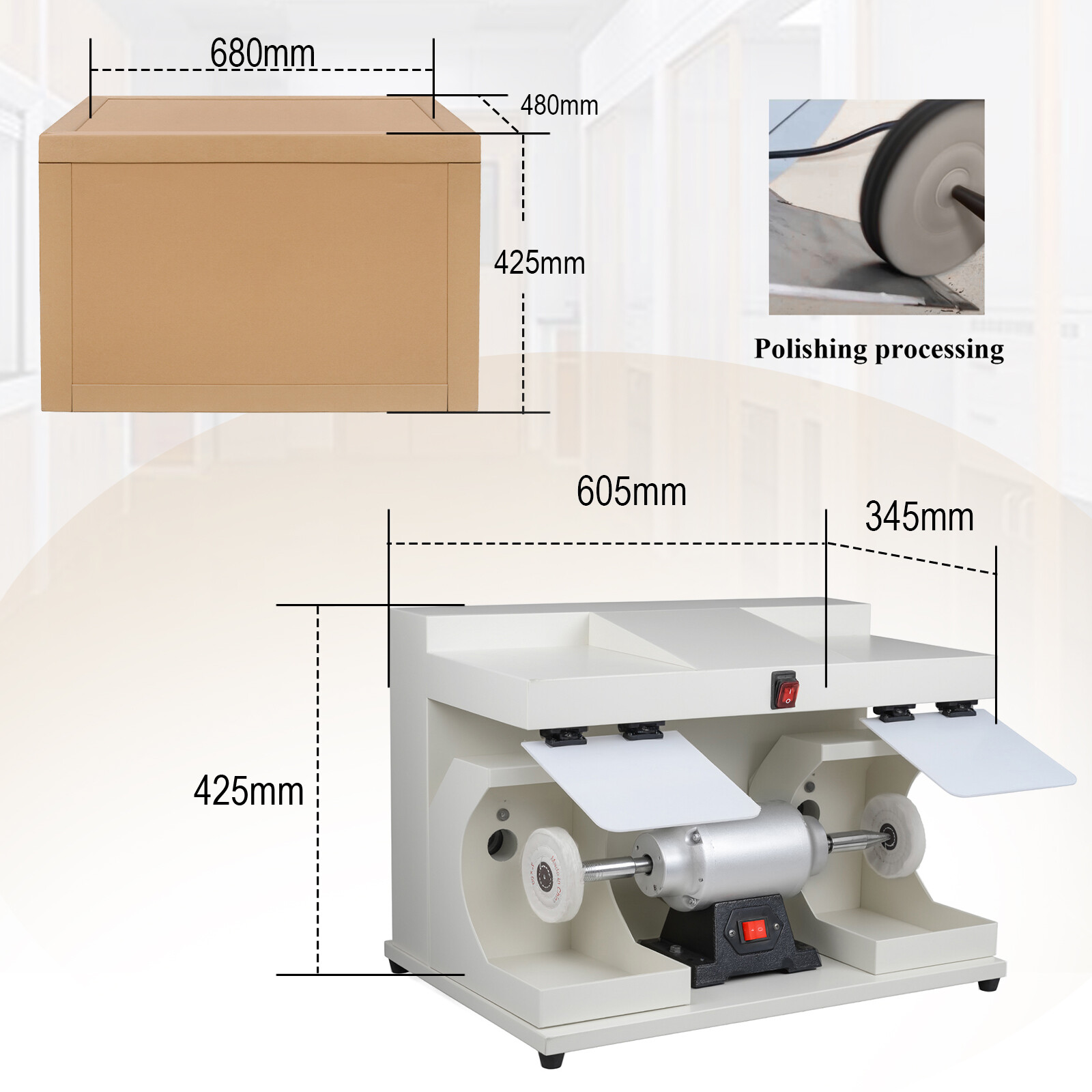 550W Large Space Bench Grinder Dental Polishing Buffing Machine 2800RPM with LED