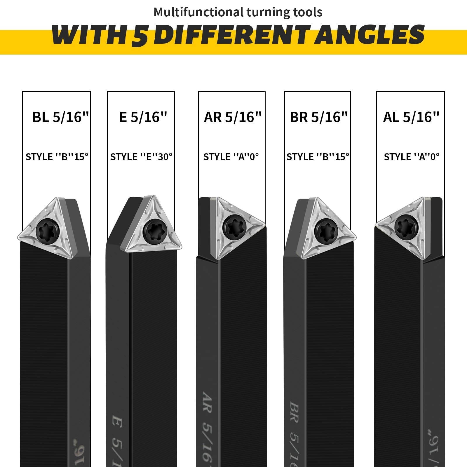 Metal Lathe Cutting Tools 5 Sets 5/16 Inch Carbide Tool Bits Kit Turning