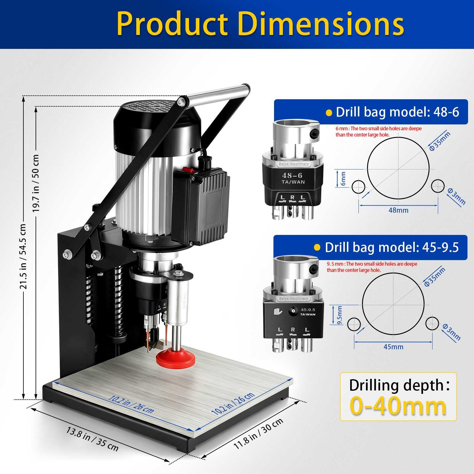 1100W Manual Hinge Drilling Machine Woodworking Boring Includes Two Drill Bits