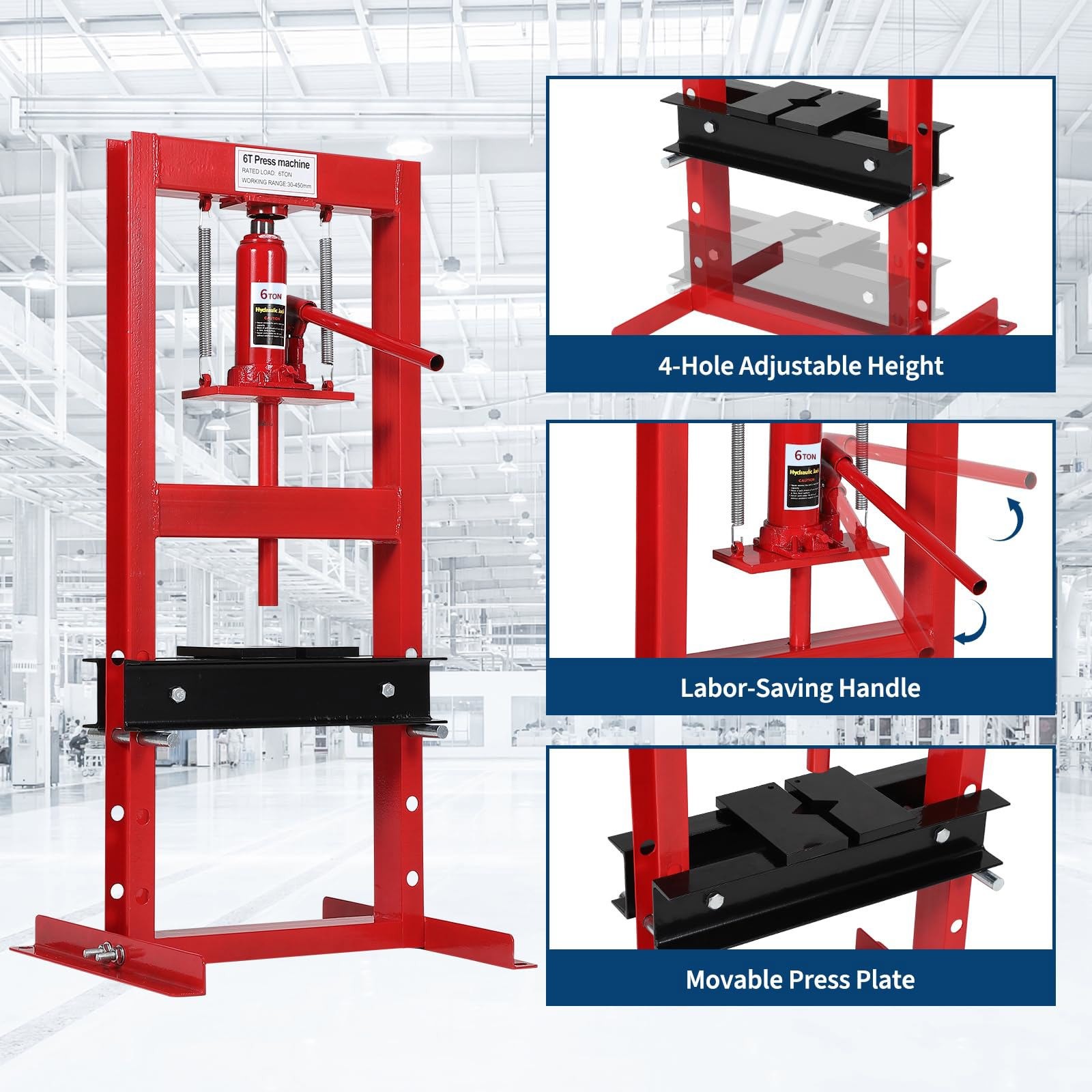Hydraulic Press 20 Ton Hydraulic Shop Press H-Frame Garage Floor Adjustable Shop