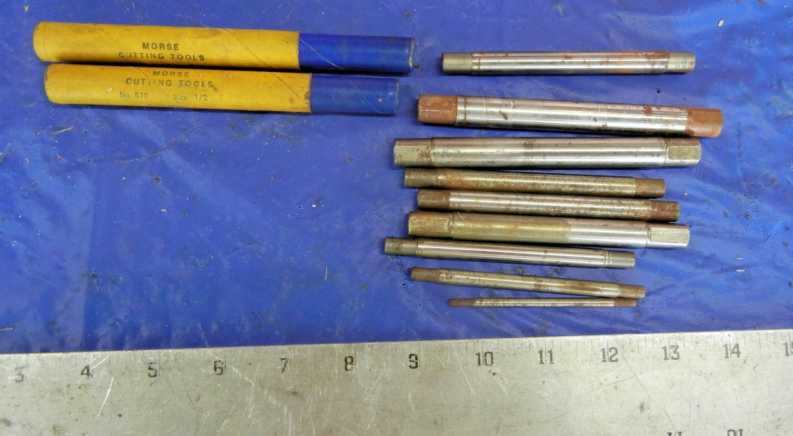 Lot of 9 mandrels for South Bend 9″ lathe Morse Union etc