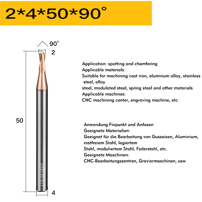 NC Spotting Drill Solid Carbide Hole Dia 5/64″ to 51/64″ 90 Degree CNC Machine