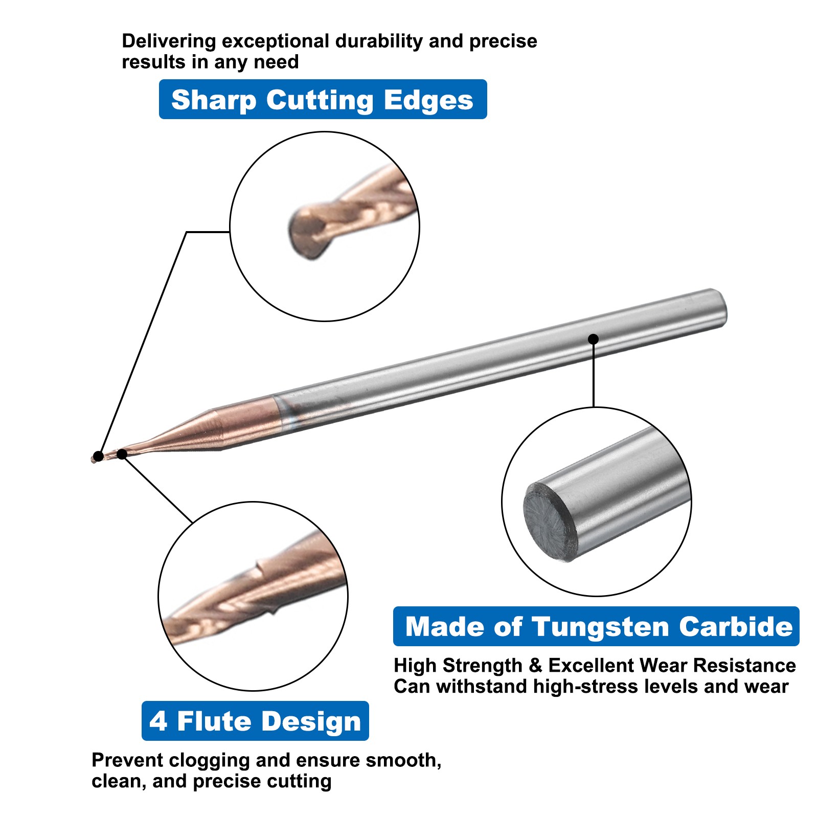 4 Flute Ball Nose End Mill 0.081″ Cutting Length Uncoated for Carving Engraving