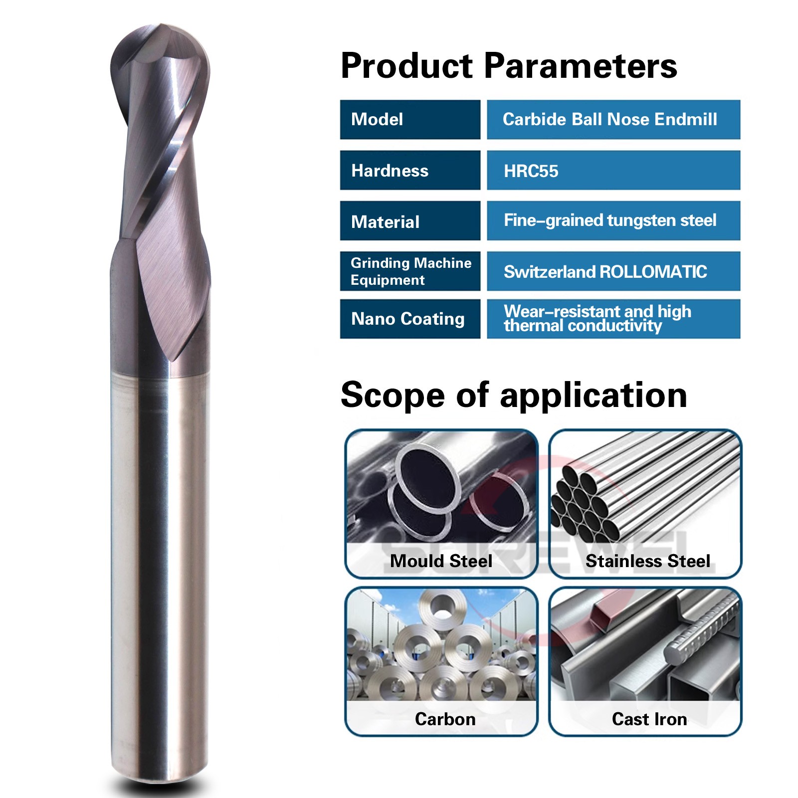 R0.5 R0.75 R2 R3 R4 R5 R6 Carbide Milling Tools Ball Nose End Mill CNC Machining