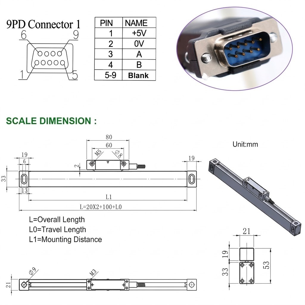 TOAUTO 18″ & 20″ & 40″ Linear Scale 3 Axis Digital Readout DRO Display Full Kit